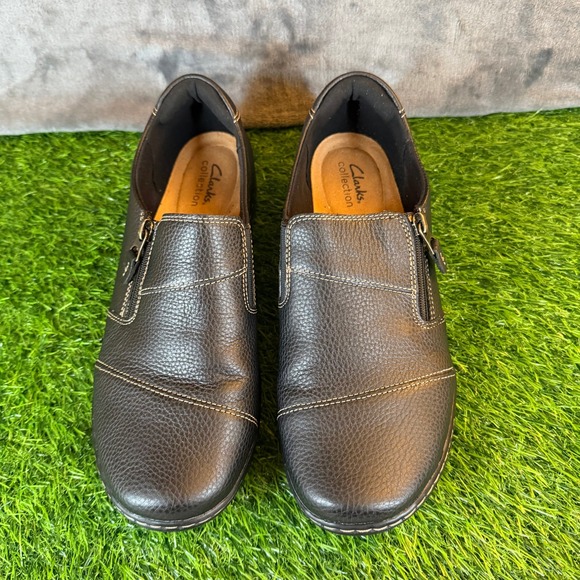 Clarks Collection Black Leather Zip Slip On Comfort Loafers Women's Size 10 Wide - Picture 3 of 12